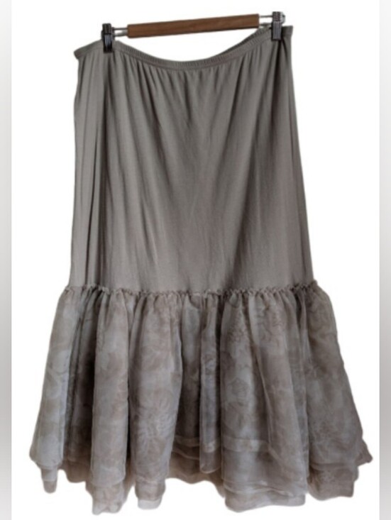 Il est où le soleil Dresses & Skirts - French Beige Abstract Tiered Tulle Cotton Ruffled Maxi Skirt Size Extra-Large
